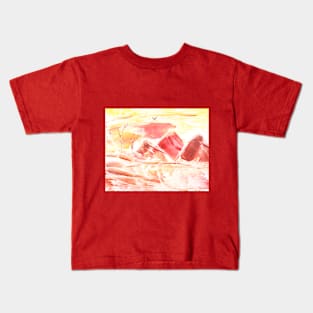 Landscape, mountains, nature. Encaustic, art decoration, sketch. Illustration hand drawn modern, hot wax Kids T-Shirt